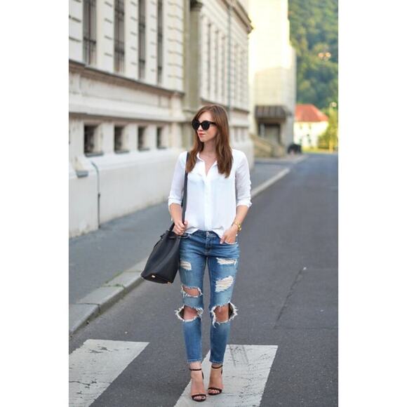 Zara Mid Rise Ripped Distressed Thrashed Denim Cigarette Jeans - Picture 2 of 9